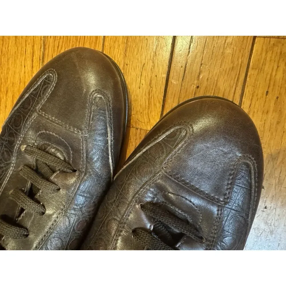 Salvatore Ferragamo LOGO BROWN LEATHER DRESS SNEAKER 9eee (700
